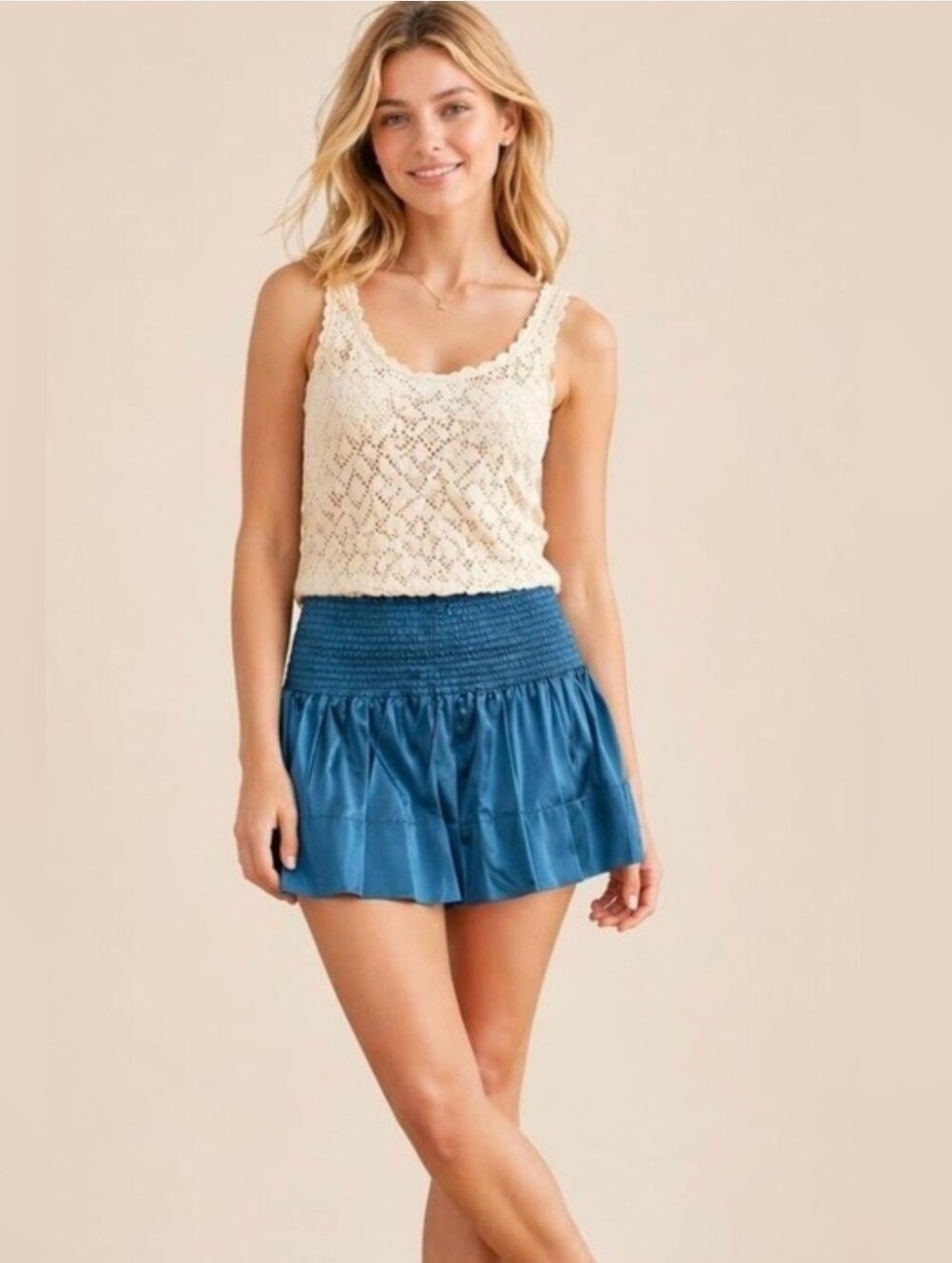 Natural Life Teal Blue Satin Shorts